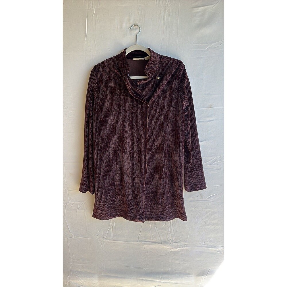 Vintage Coldwater Creek Plum Crinkled Velvet Button-Up Tunic Jacket